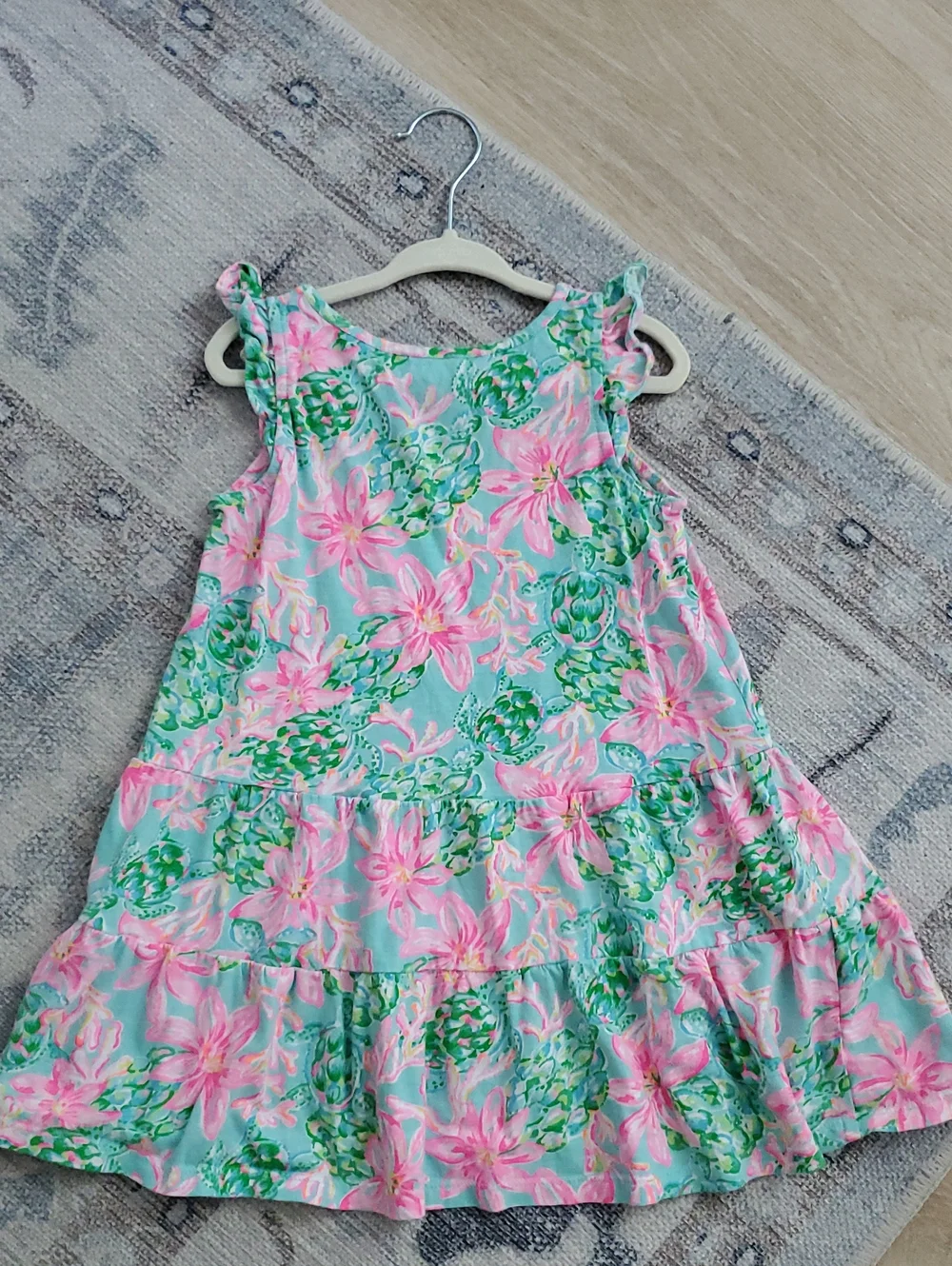 Lilly Pulitzer Girls Mini Brynn Dress Pink Green Aqua Floral SzS (4-5)